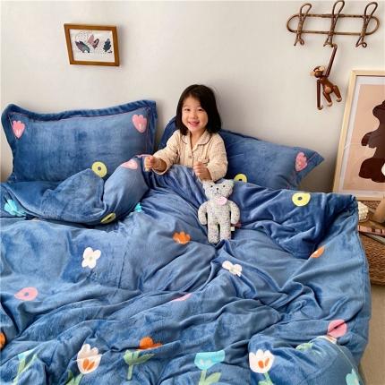 时年 2019牛奶绒印花保暖四件套童模图 露娜