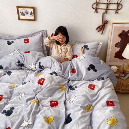 时年 2019牛奶绒印花保暖四件套童模图 米老鼠