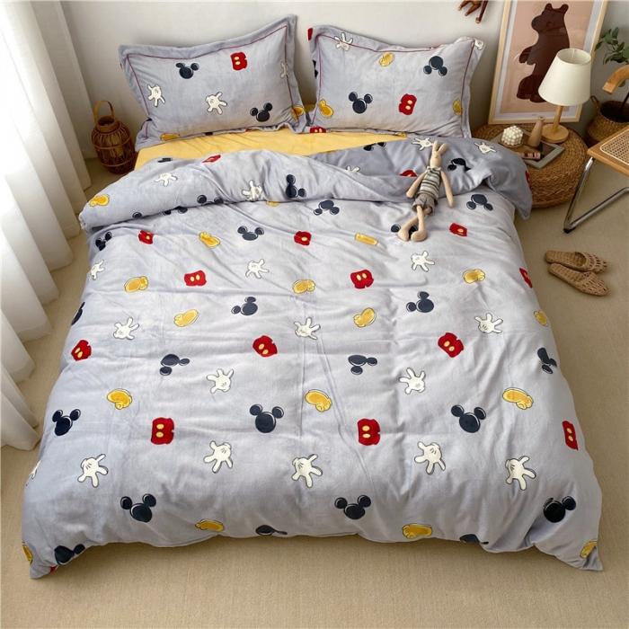 91家纺网 家纺一手货源 找家纺 时年 2019牛奶绒印花保暖四件套童模图 米老鼠