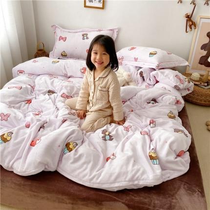 时年 2019牛奶绒印花保暖四件套童模图 童趣