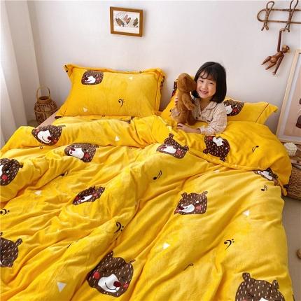 时年 2019牛奶绒印花保暖四件套童模图 音乐熊仔