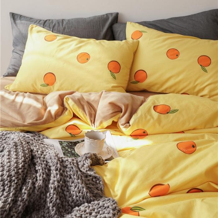 91家纺网 家纺一手货源 找家纺 棉眠 2019新款棉加绒四件套 小橘子