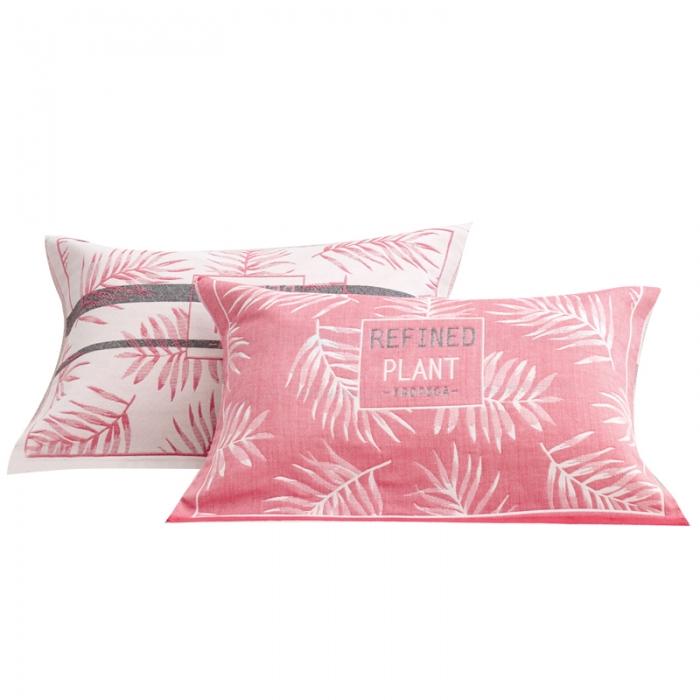 91家纺网 家纺一手货源 找家纺 混纺三层纱布非纯棉枕巾一对装比全棉成人情侣枕头巾儿童款枕巾 热带草原-粉（一对）