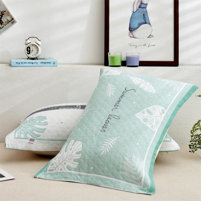 91家纺网 家纺一手货源 找家纺 混纺三层纱布非纯棉枕巾一对装比全棉成人情侣枕头巾儿童款枕巾 幸福芭蕉-绿（一对）