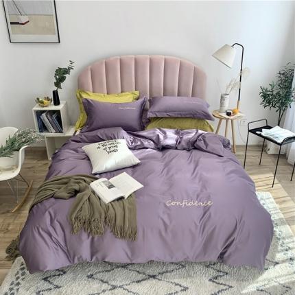 91家纺网 家纺一手货源 找家纺 柚子家纺 2020新款100支贡缎澳棉绣花四件套拾色-丁香紫