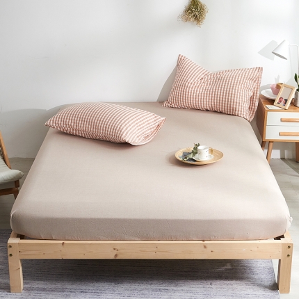 91家纺网 家纺一手货源 找家纺 简约纯色全棉水洗棉床笠单件1.5*2纯棉床罩床垫保护套1.8