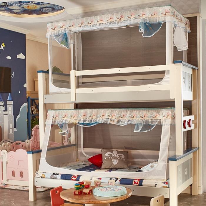 91家纺网 家纺一手货源 找家纺 （总）迪凡保罗 5806数码印花子母床拉链蚊帐(不锈钢支架）