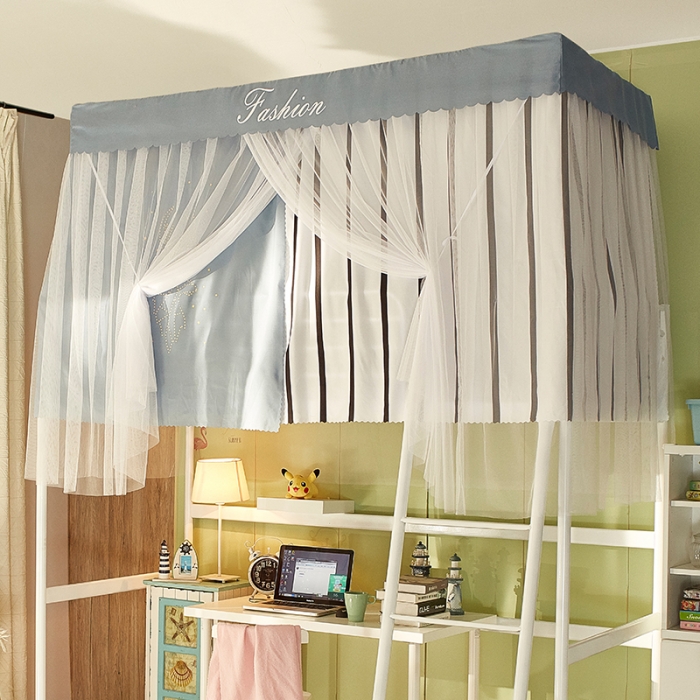 91家纺网 家纺一手货源 找家纺 迪凡保罗C05遮光帘防隐私上下铺学生蚊帐不锈钢支架 蓝灰白条