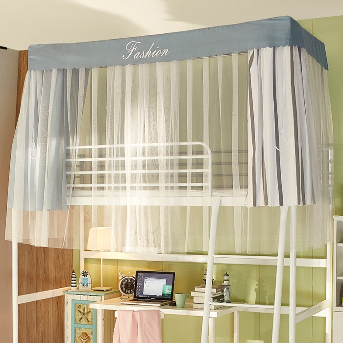 91家纺网 家纺一手货源 找家纺 迪凡保罗C05遮光帘防隐私上下铺学生蚊帐不锈钢支架 蓝灰白条