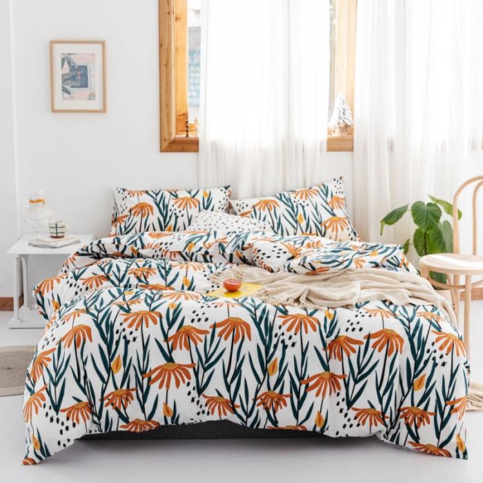 91家纺网 家纺一手货源 找家纺 艾沁 2019全棉13372北欧简约抽象风四件套床单款 追光