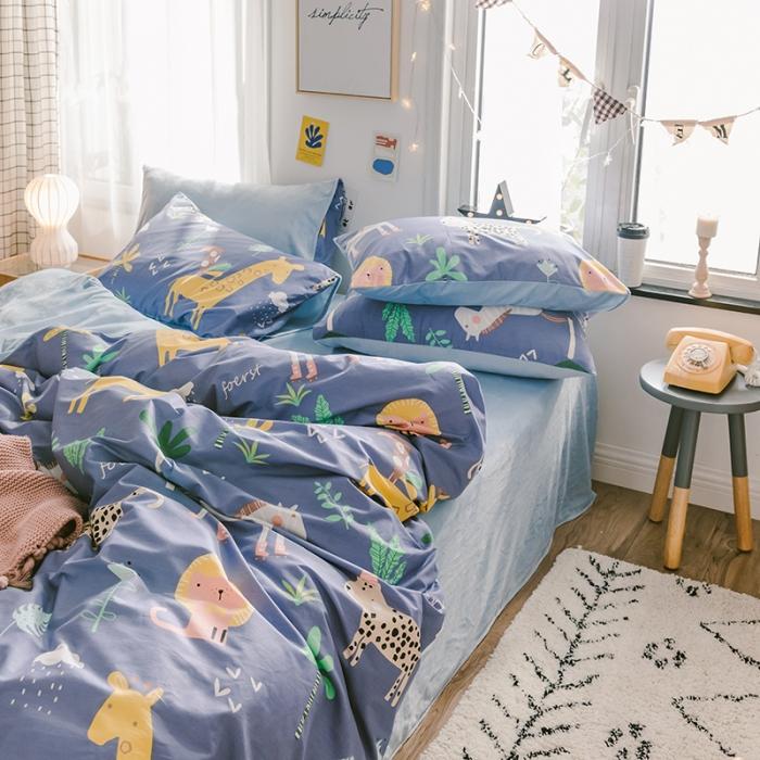 91家纺网 家纺一手货源 找家纺 窝米 2019新款圆网棉加绒四件套床单款 动物派对