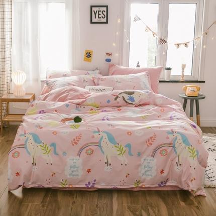 窝米 2019新款圆网棉加绒四件套床单款 独角兽