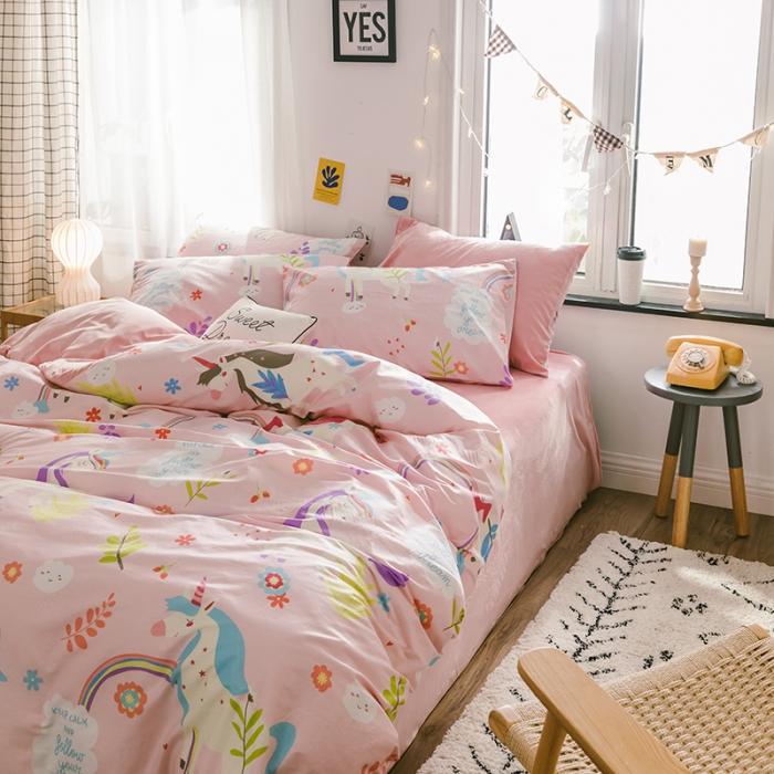 91家纺网 家纺一手货源 找家纺 窝米 2019新款圆网棉加绒四件套床单款 独角兽