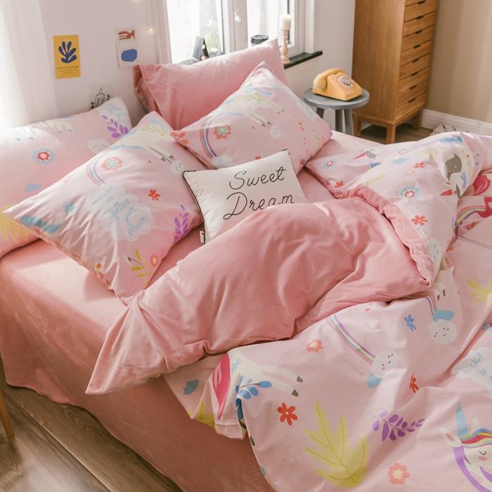 91家纺网 家纺一手货源 找家纺 窝米 2019新款圆网棉加绒四件套床单款 独角兽