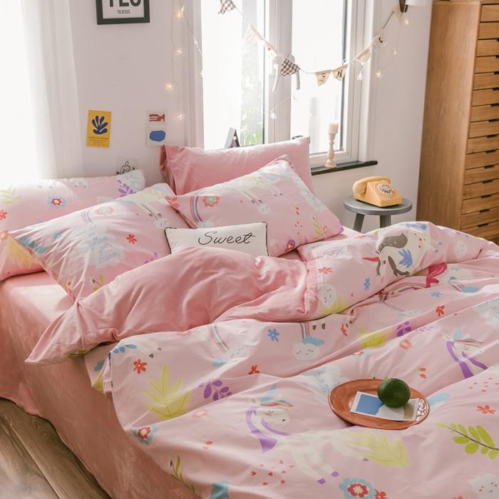 91家纺网 家纺一手货源 找家纺 窝米 2019新款圆网棉加绒四件套床单款 独角兽