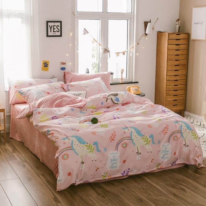 91家纺网 家纺一手货源 找家纺 窝米 2019新款圆网棉加绒四件套床单款 独角兽