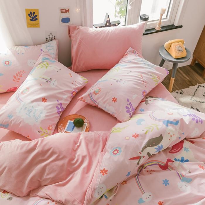 91家纺网 家纺一手货源 找家纺 窝米 2019新款圆网棉加绒四件套床单款 独角兽