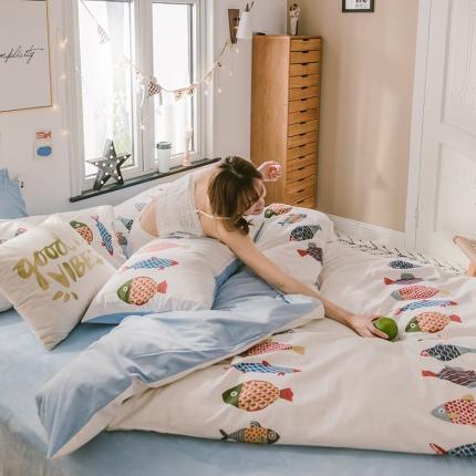 窝米 2019新款圆网棉加绒四件套床单款 锦鲤