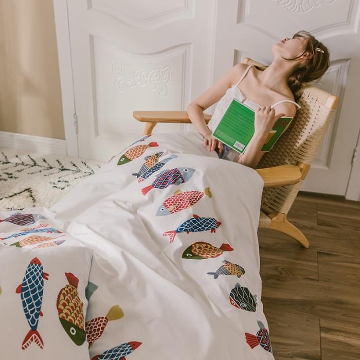 91家纺网 家纺一手货源 找家纺 窝米 2019新款圆网棉加绒四件套床单款 锦鲤