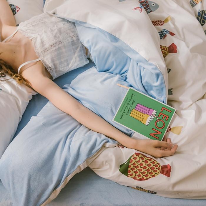 91家纺网 家纺一手货源 找家纺 窝米 2019新款圆网棉加绒四件套床单款 锦鲤