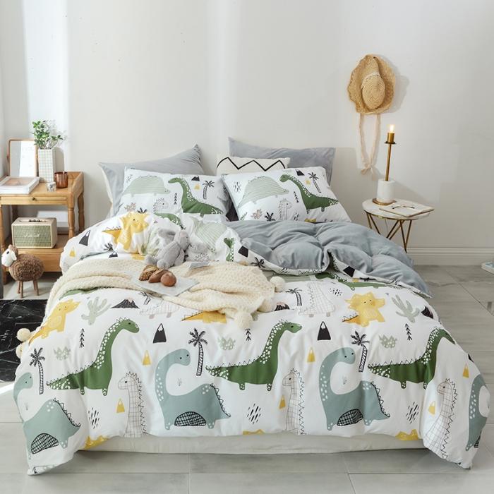 91家纺网 家纺一手货源 找家纺 窝米 2019新款圆网棉加绒四件套床单款 恐龙世界