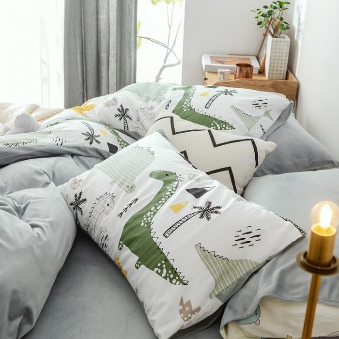 91家纺网 家纺一手货源 找家纺 窝米 2019新款圆网棉加绒四件套床单款 恐龙世界