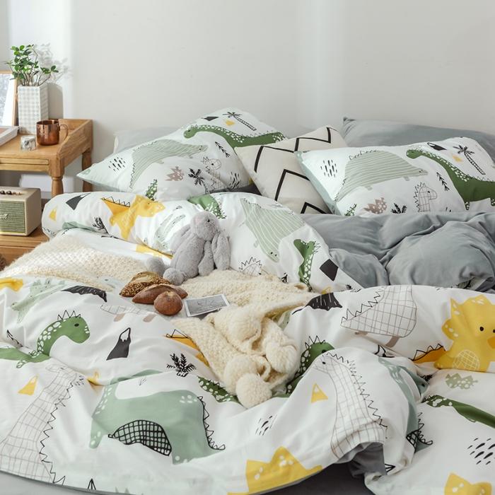 91家纺网 家纺一手货源 找家纺 窝米 2019新款圆网棉加绒四件套床单款 恐龙世界