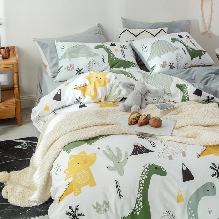 91家纺网 家纺一手货源 找家纺 窝米 2019新款圆网棉加绒四件套床单款 恐龙世界