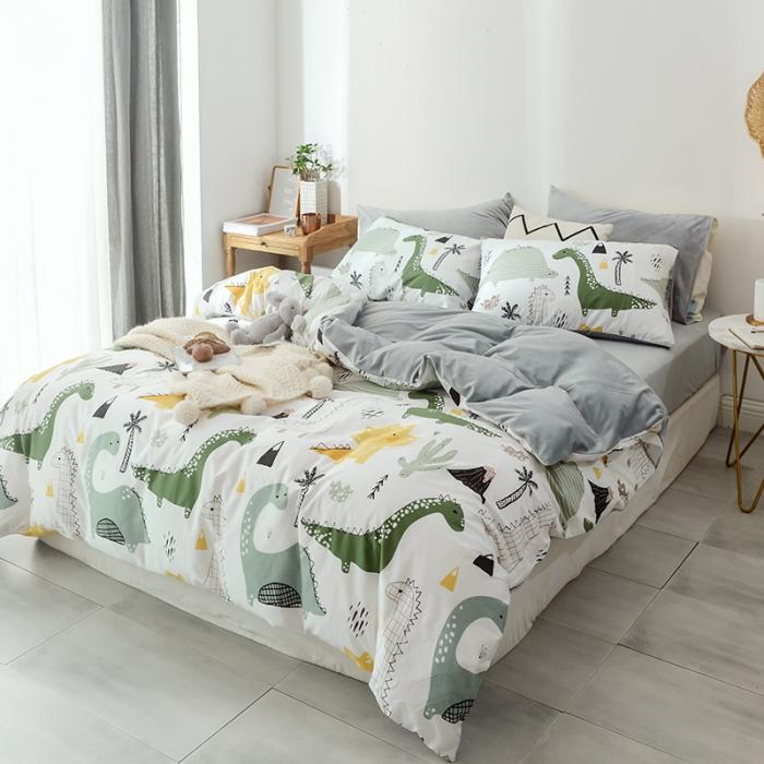 91家纺网 家纺一手货源 找家纺 窝米 2019新款圆网棉加绒四件套床单款 恐龙世界