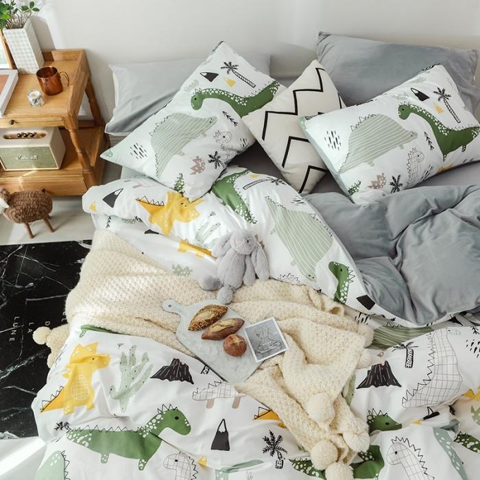 91家纺网 家纺一手货源 找家纺 窝米 2019新款圆网棉加绒四件套床单款 恐龙世界