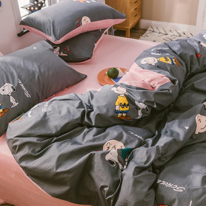 91家纺网 家纺一手货源 找家纺 窝米 2019新款圆网棉加绒四件套床单款 史努比