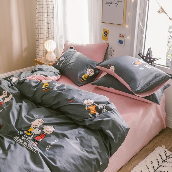 91家纺网 家纺一手货源 找家纺 窝米 2019新款圆网棉加绒四件套床单款 史努比