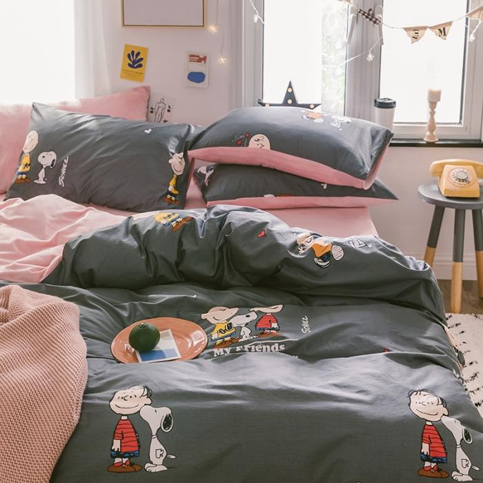 91家纺网 家纺一手货源 找家纺 窝米 2019新款圆网棉加绒四件套床单款 史努比