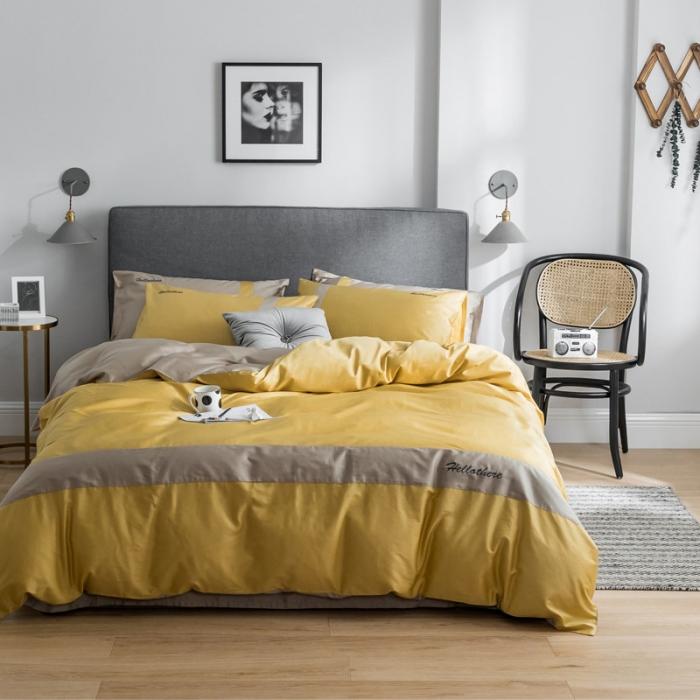 91家纺网 家纺一手货源 找家纺 窝米2019新款60长绒棉四件套hellothere（姜黄）