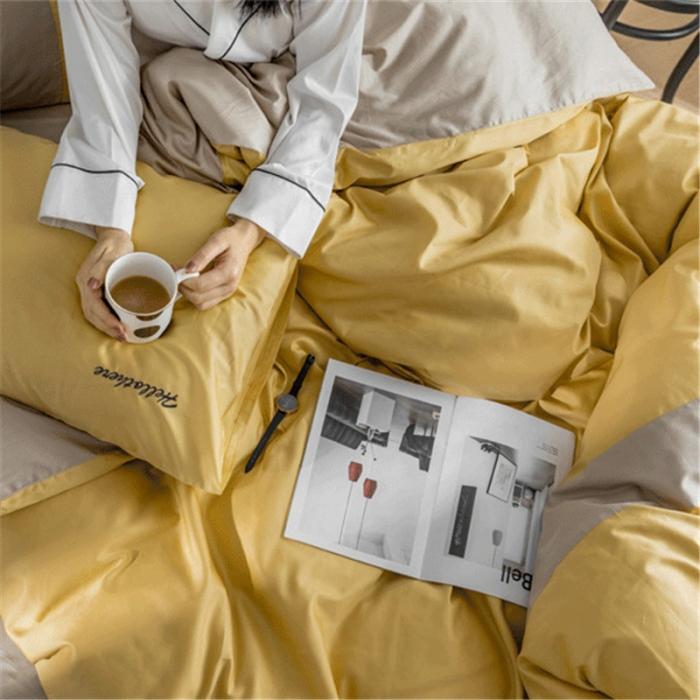 91家纺网 家纺一手货源 找家纺 窝米2019新款60长绒棉四件套hellothere（姜黄）