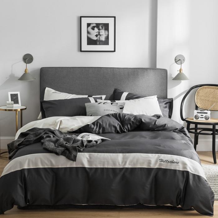 91家纺网 家纺一手货源 找家纺 窝米2019新款60长绒棉四件套hellothere（雅黑）