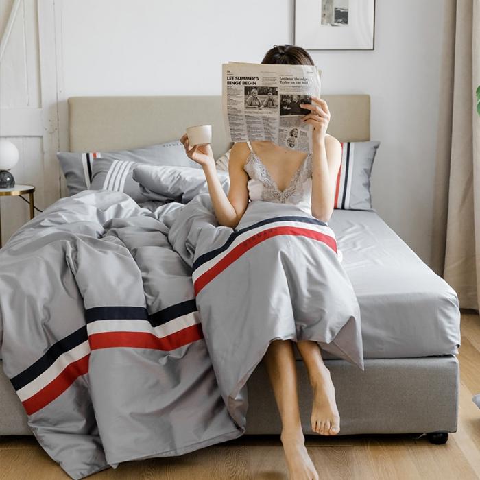 91家纺网 家纺一手货源 找家纺 窝米 2019新款60长绒棉四件套 科森（灰）