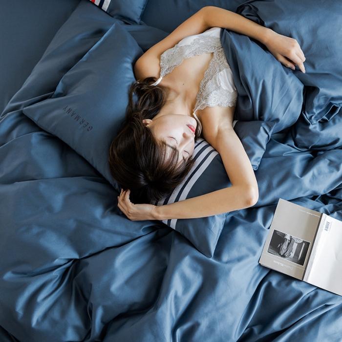 91家纺网 家纺一手货源 找家纺 窝米 2019新款60长绒棉四件套 科森（深蓝）