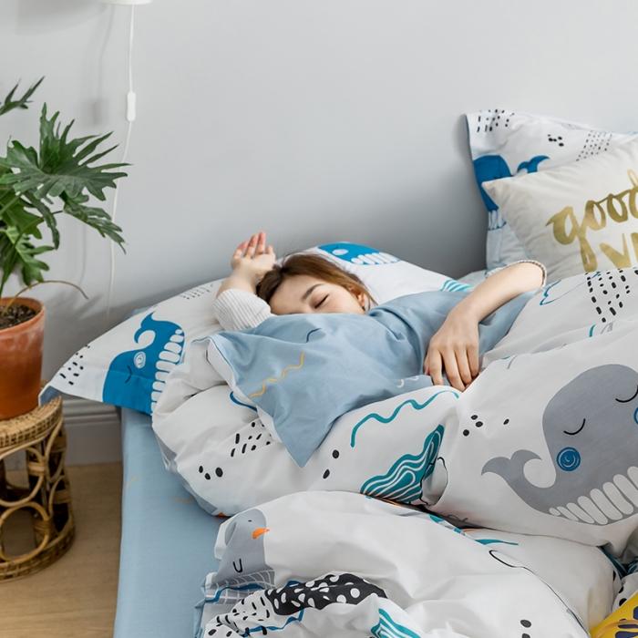 91家纺网 家纺一手货源 找家纺 窝米 2018全棉13372减龄卡通系列四件套床单款 大鲸鱼