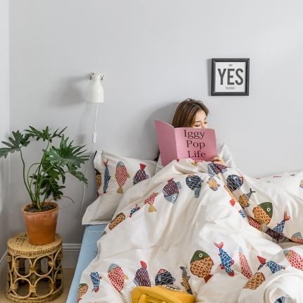 窝米 2018全棉13372减龄卡通系列四件套床单款 锦鲤