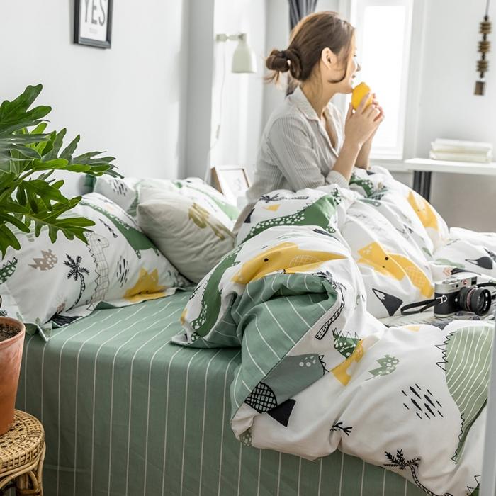 91家纺网 家纺一手货源 找家纺 窝米 2018全棉13372减龄卡通系列四件套床单款恐龙世界