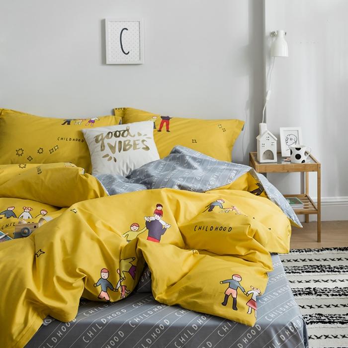 91家纺网 家纺一手货源 找家纺 窝米 2018全棉13372减龄卡通系列四件套床单款美好童年