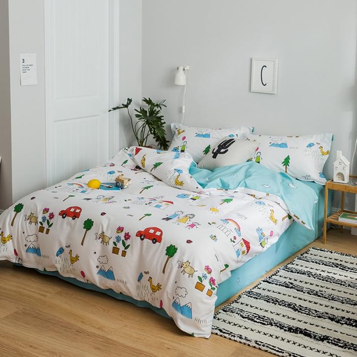 91家纺网 家纺一手货源 找家纺 窝米 2018全棉13372减龄卡通系列四件套床单款我的花园