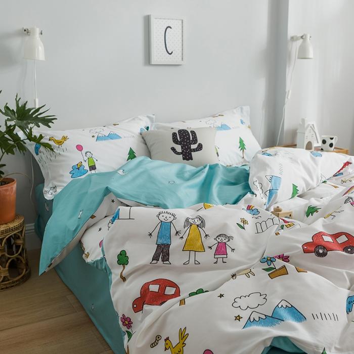 91家纺网 家纺一手货源 找家纺 窝米 2018全棉13372减龄卡通系列四件套床单款我的花园