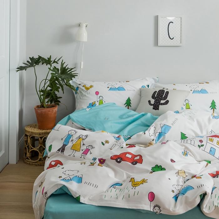 91家纺网 家纺一手货源 找家纺 窝米 2018全棉13372减龄卡通系列四件套床单款我的花园