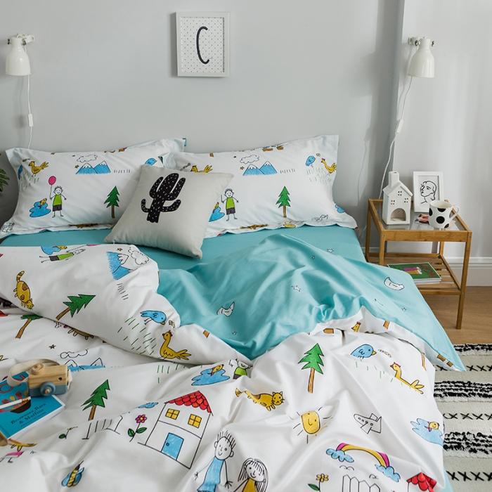 91家纺网 家纺一手货源 找家纺 窝米 2018全棉13372减龄卡通系列四件套床单款我的花园