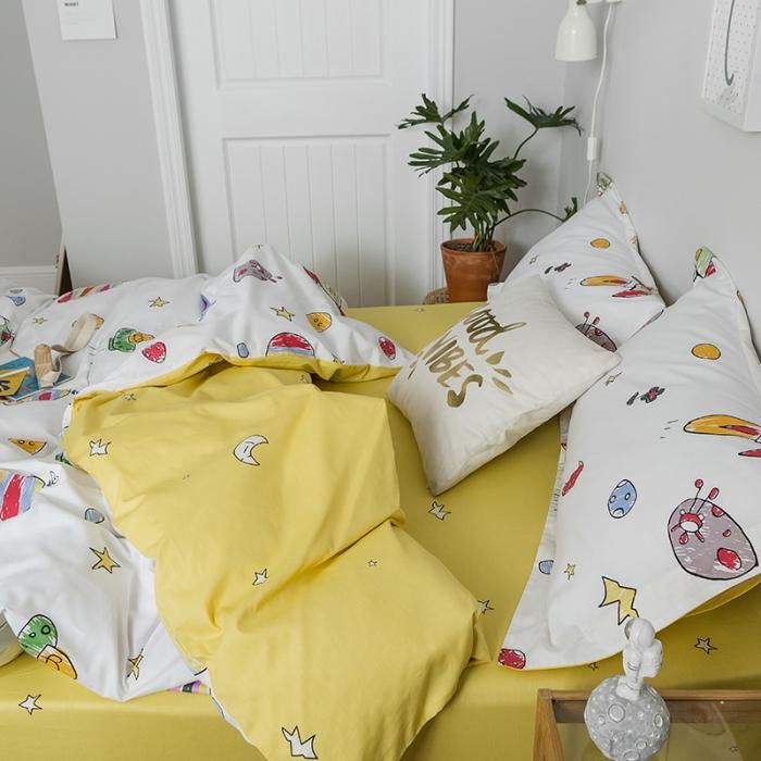 91家纺网 家纺一手货源 找家纺 窝米 2018全棉13372减龄卡通系列四件套床单款星际宇航