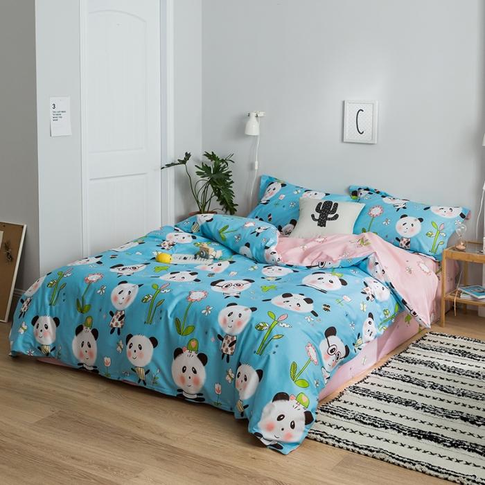 91家纺网 家纺一手货源 找家纺 窝米 2018全棉13372减龄卡通系列四件套床单款熊猫奇奇