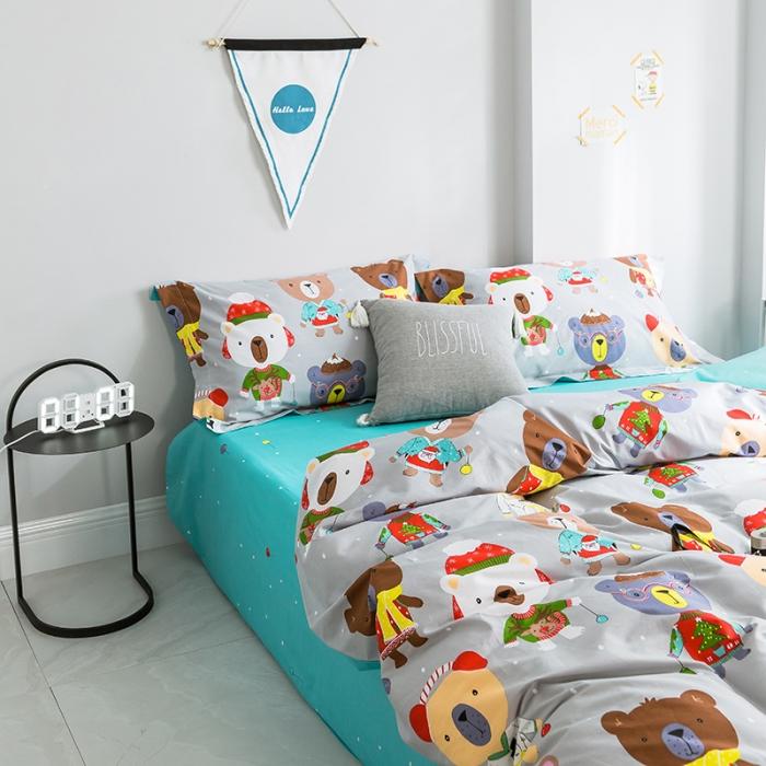 91家纺网 家纺一手货源 找家纺 窝米 2019全棉13372减龄卡通系列四件套床单款 巴比熊