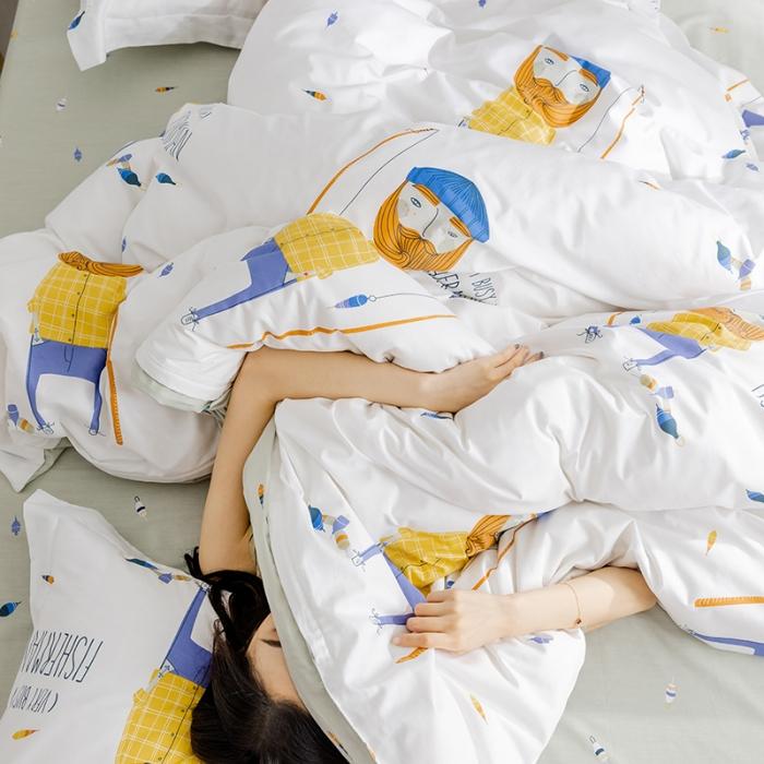 91家纺网 家纺一手货源 找家纺 窝米 2019全棉13372减龄卡通系列四件套床单款 海钓